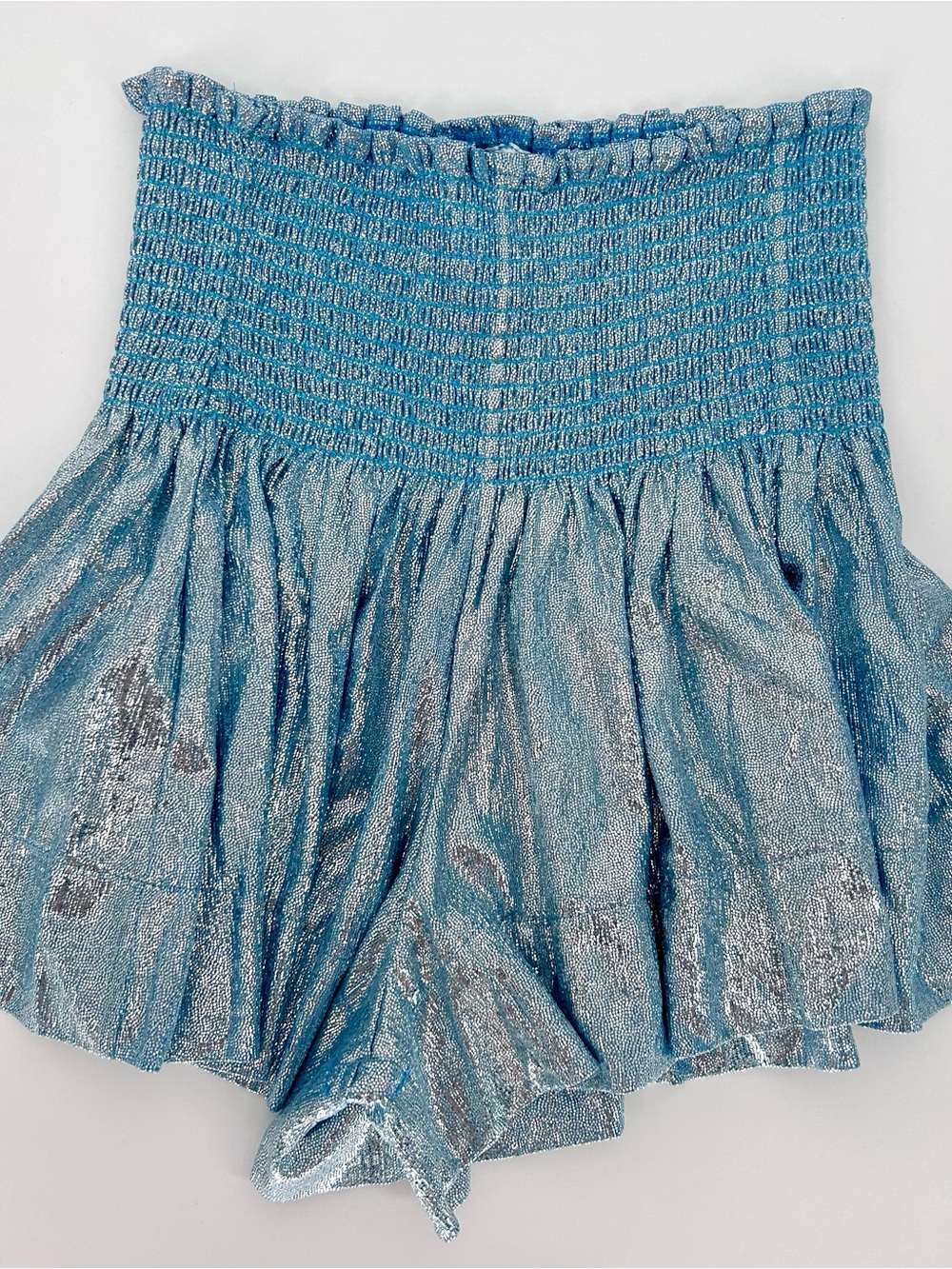 Queen Of Sparkles Metallic Smocked High Waist Swing Shorts XS Y2K Fairy Grunge - Picture 3 of 5